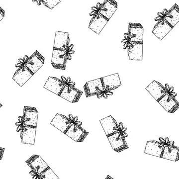 Seamless pattern ribbon gift box sketch hand drawn イラスト素材