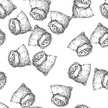 Seamless pattern rice burlap sack sketch hand drawn 스톡 일러스트