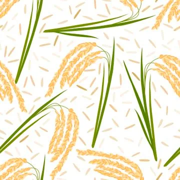 Seamless pattern with rice leaves, spikelets and seeds  Stock Illustration