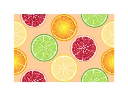 Seamless pattern with ripe, bright, juicy, colorful, large slices of citrus l Stock Illustration