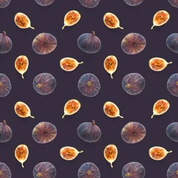 Seamless pattern with ripe figs. Tropical abstract background. Figs on the wh Stock Photos