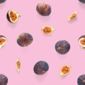 Seamless pattern with ripe figs. Tropical abstract background. Figs on the wh Stock Photos