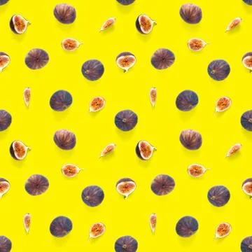 Seamless pattern with ripe figs. Tropical abstract background. Figs on the wh Stock Photos
