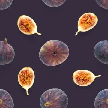 Seamless pattern with ripe figs. Tropical abstract background. Figs on the wh Stock Photos