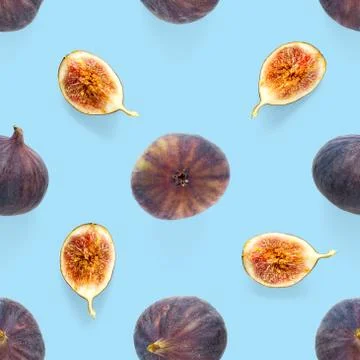 Seamless pattern with ripe figs. Tropical abstract background. Figs on the wh Stock Photos