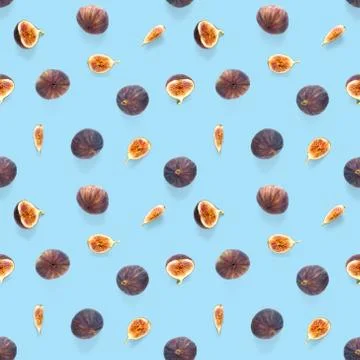 Seamless pattern with ripe figs. Tropical abstract background. Figs on the wh Stock Photos