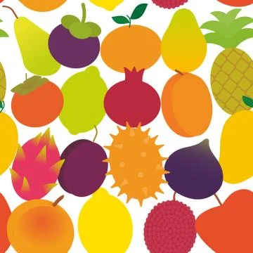 Seamless pattern ripe juicy fruit Pear Mangosteen tangerine pineapple papaya  Stock Illustration