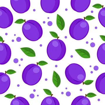 Seamless pattern with ripe, juicy plums. Fruit pattern Stock Illustration