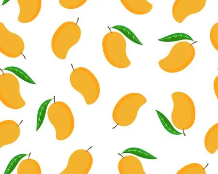 Seamless pattern of ripe mango isolated white background - Vector illustration Stock Illustration