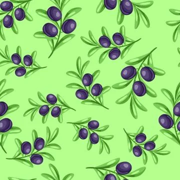 Seamless pattern with ripe olives on branches. Stock Illustration