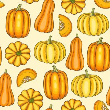 Seamless pattern with ripe orange pumpkins. Stock Illustration