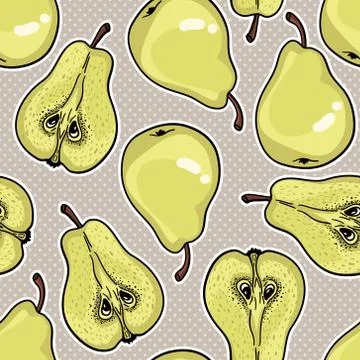 Seamless pattern with ripe pears. Stylized hand drawn vector. Stock Illustration