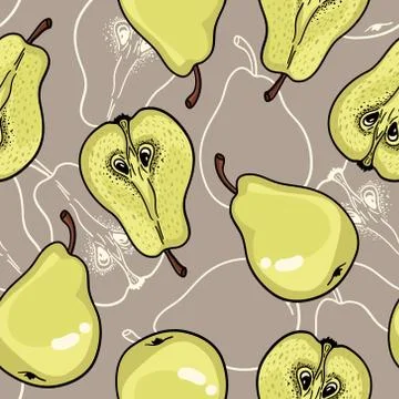 Seamless pattern with ripe pears. Stylized hand drawn vector. Stock Illustration