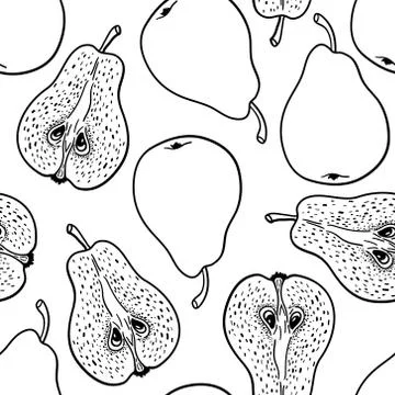 Seamless pattern with ripe pears. Stylized hand drawn vector. Stock Illustration