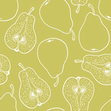 Seamless pattern with ripe pears. Stylized hand drawn vector. Stock Illustration