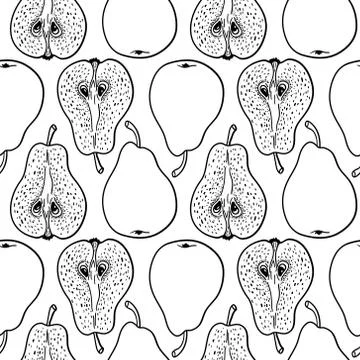 Seamless pattern with ripe pears. Stylized hand drawn vector. Stock Illustration