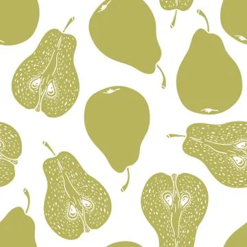 Seamless pattern with ripe pears. Stylized hand drawn vector. Stock Illustration