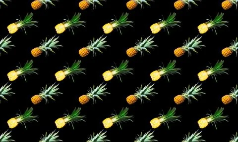Seamless pattern of ripe pineapples isolated on black background Stock Photos