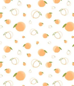 Seamless pattern of ripe pink-orange peaches of different sizes. Stock Illustration