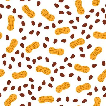 Seamless pattern with ripe raw tasty arachis on white backdrop. Vector Stock Illustration