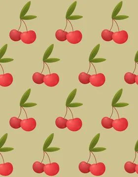 Seamless pattern with ripe realistic red cherries. Stock Illustration
