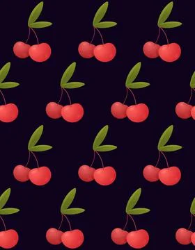 Seamless pattern with ripe realistic red cherries. Illustrazione stock