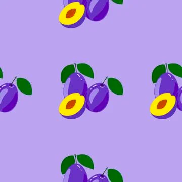 Seamless Pattern with Ripe Tasty Plum Stock Illustration