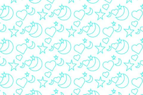 Seamless pattern with rising moon and stars on a light blue background. イラスト素材