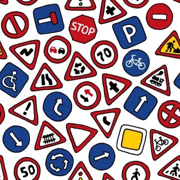 Seamless pattern of road signs. Stock Illustration