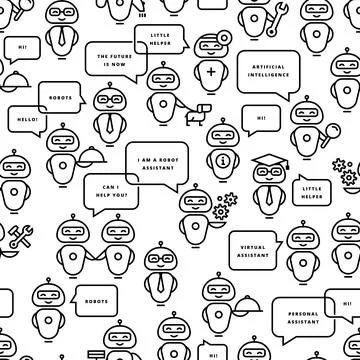 Seamless pattern robot assistant in line style. Vector icon pattern. Stock Illustration