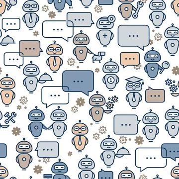 Seamless pattern robot assistant in line style. Vector icon pattern. Stockillustratie
