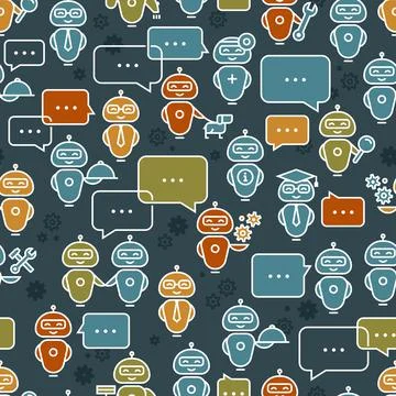 Seamless pattern robot assistant in line style. Vector icon pattern. Stock Illustration