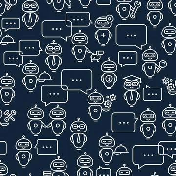Seamless pattern robot assistant in line style. Vector icon pattern. Stock Illustration