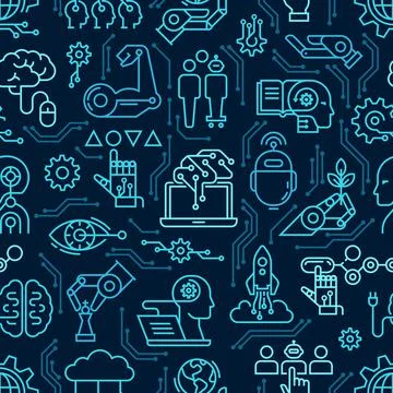 A seamless pattern of robotics icons, computers, androids and artificial Stock Illustration