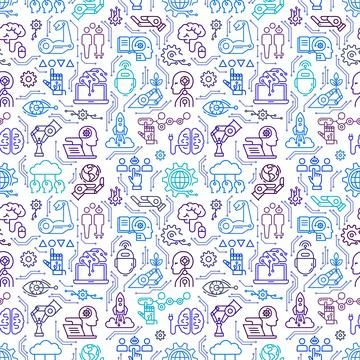 A seamless pattern of robots, androids, artificial intelligence and modern Stock Illustration