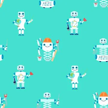 Seamless pattern with robots assistent Stock Illustration
