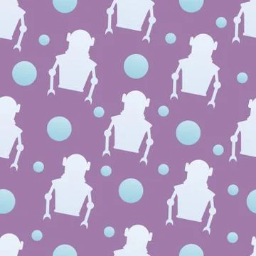 Seamless pattern with robots, funny robot, vector illustration, Illustrazione stock