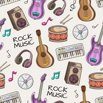 Seamless pattern with rock music instruments Stock Illustration