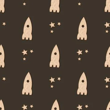 Seamless pattern with Rocket, moon and star cracker-shaped cookies. Biscuit c Stock Illustration