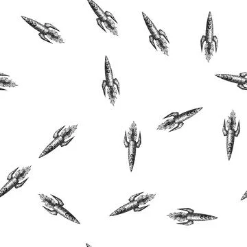 Seamless pattern rocket rocket sketch hand drawn Stock Illustration
