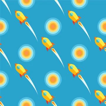 Seamless Pattern with Rocket Travelling to Sun Stock Illustration
