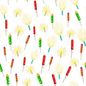 Seamless Pattern with Rockets Sparklers Fireworks Stock Illustration