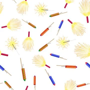 Seamless Pattern with Rockets Sparklers Fireworks Stock Illustration