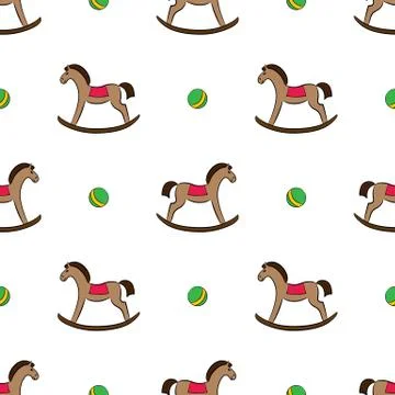 Seamless pattern with rocking-horses and balls イラスト素材