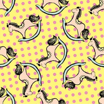 Seamless pattern  rocking horses. Hand drawing Stock Illustration