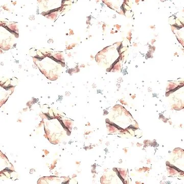 Seamless pattern of rocks, stone and splashes. Watercolor maritime hand イラスト素材