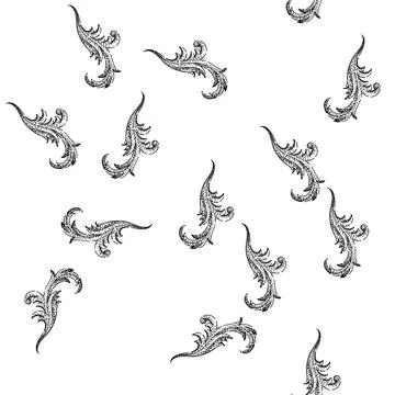 Seamless pattern rococo baroque victorian border sketch hand drawn black 库存插图