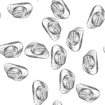 Seamless pattern rodeo cowboy hat sketch hand drawn black Stock Illustration