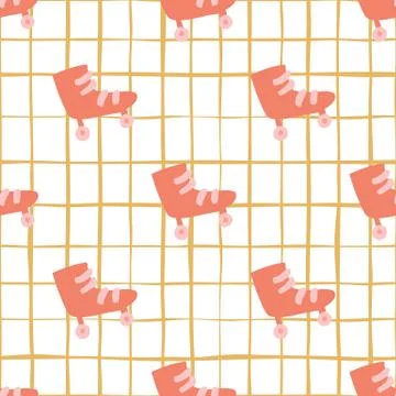 Seamless pattern with roller silhouettes. Red disco ornament on white backgro Stock Illustration