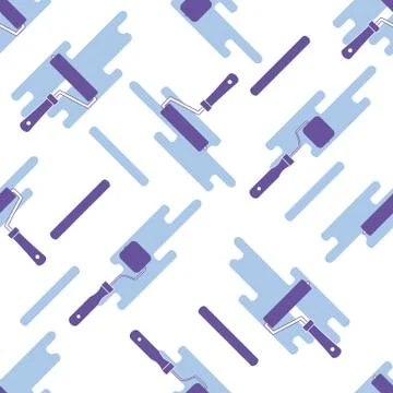 Seamless pattern of rollers for paint and paint spots. Stock Illustration